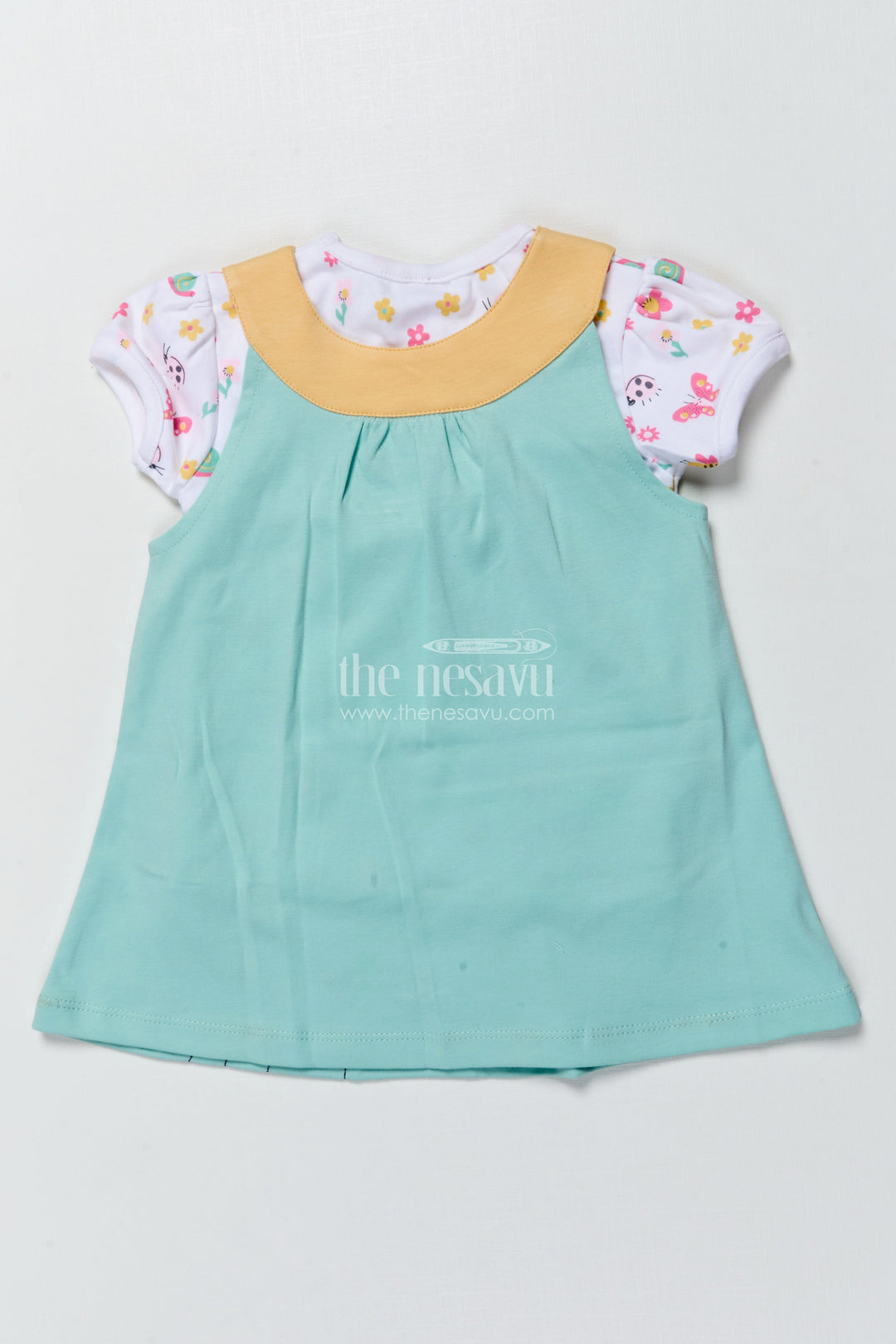 The Nesavu Girls Casual Set Girls Casual Cotton Dress Set with Bear Embroidery for Everyday Wear Nesavu Nesavu girls cotton casual dress bear embroidery printed tee  perfect everyday comfort