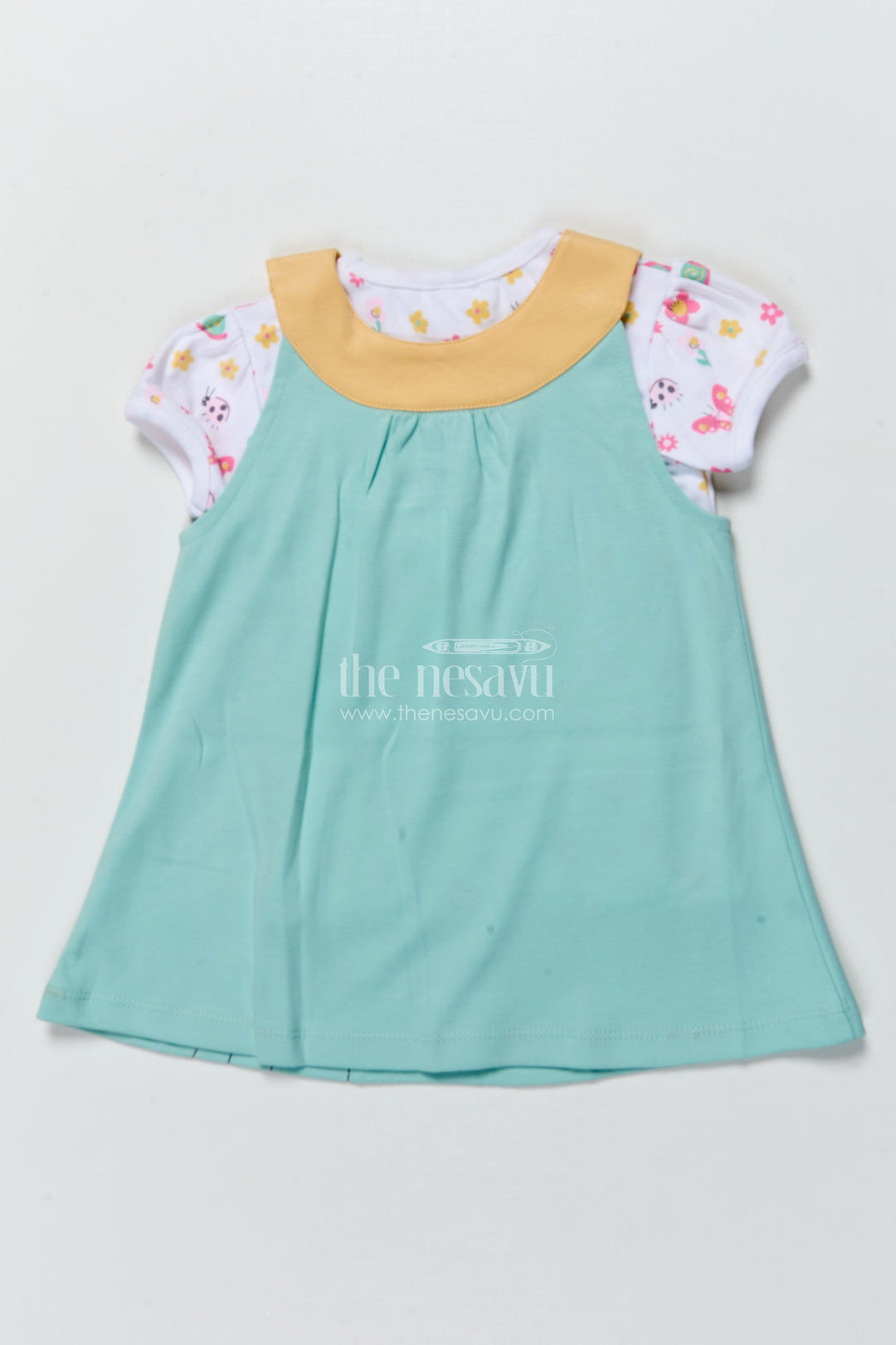 The Nesavu Girls Casual Set Girls Casual Cotton Dress Set with Bear Embroidery for Everyday Wear Nesavu Nesavu girls cotton casual dress bear embroidery printed tee  perfect everyday comfort