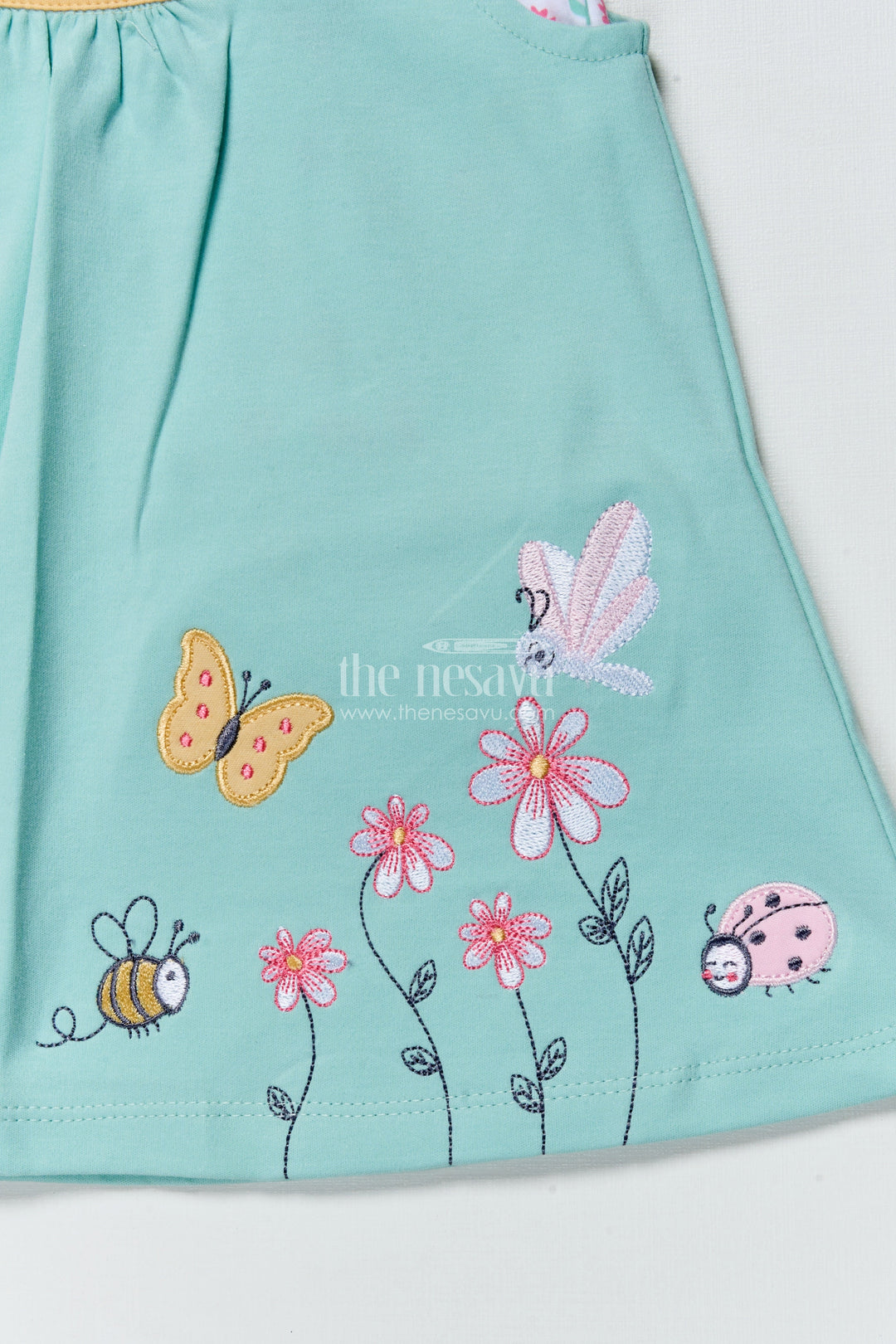 The Nesavu Girls Casual Set Girls Casual Cotton Dress Set with Bear Embroidery for Everyday Wear Nesavu Nesavu girls cotton casual dress bear embroidery printed tee  perfect everyday comfort