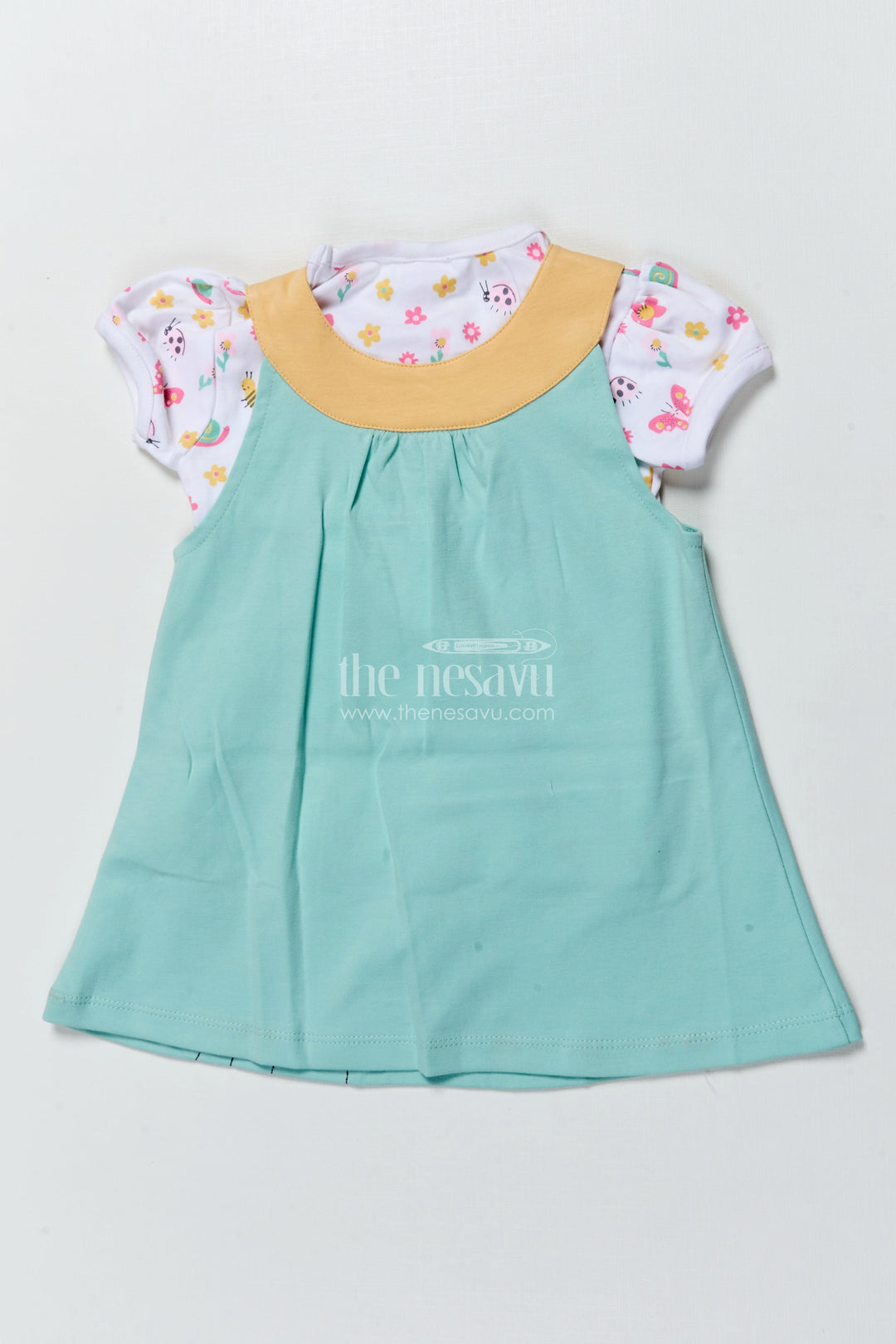 The Nesavu Girls Casual Set Girls Casual Cotton Dress Set with Bear Embroidery for Everyday Wear Nesavu Nesavu girls cotton casual dress bear embroidery printed tee  perfect everyday comfort