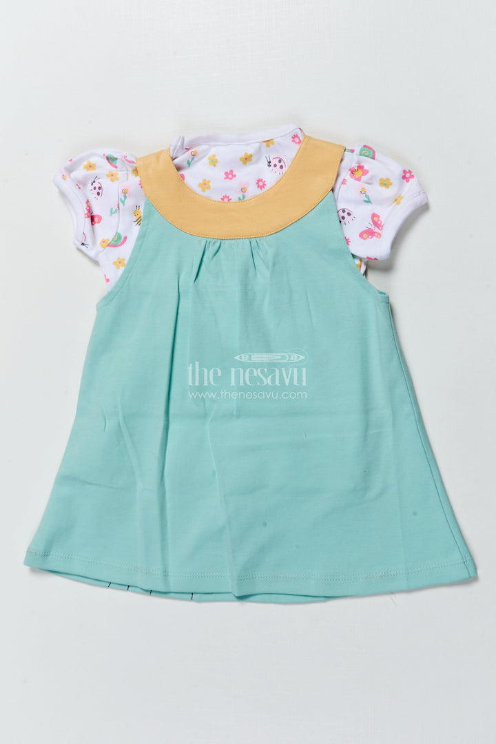The Nesavu Girls Casual Set Girls Casual Cotton Dress Set with Bear Embroidery for Everyday Wear Nesavu Nesavu girls cotton casual dress bear embroidery printed tee  perfect everyday comfort