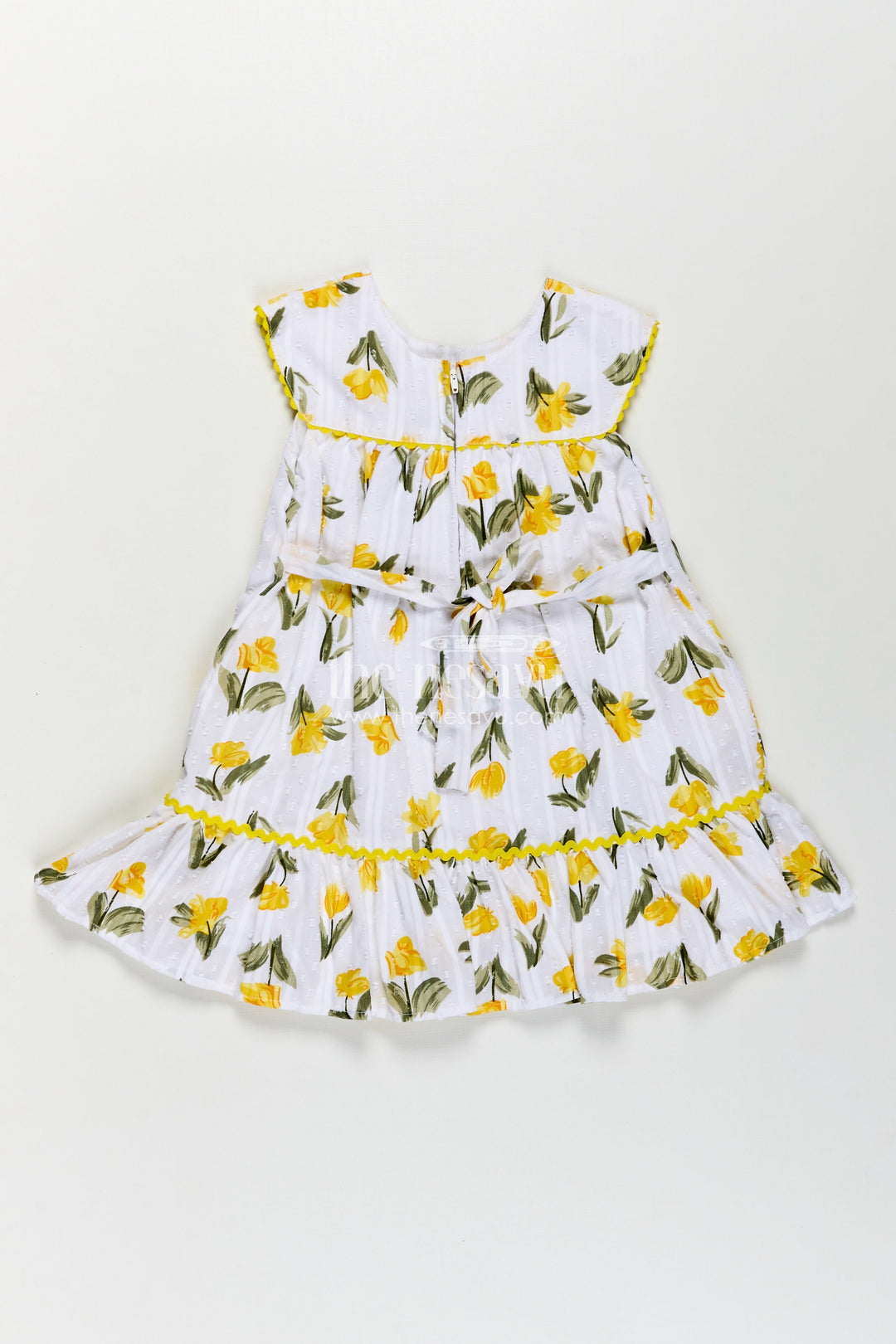 The Nesavu Girls Cotton Frock Girls Casual Cotton Frock for Infant with Yellow Floral Print and Ruffle Trim for Everyday Comfort Nesavu Girls Casual Cotton Frock Infant Yellow Floral Print Ruffled Hem Design | The Nesavu