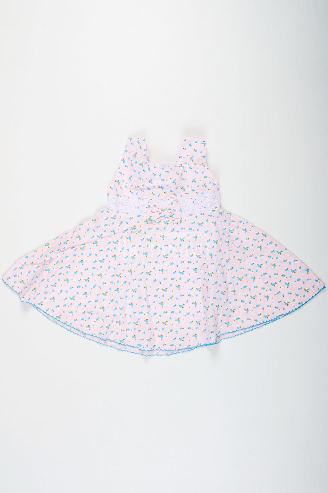 The Nesavu Baby Cotton Frocks Girls Casual Flower Dress in Soft Cotton with Delicate Allover Floral Print and Lace Waist Detailing Nesavu 14 (6M) / Pink BFJ752B-14 Cotton Casual Flower Dress Girls Soft Fabric Allover Floral Print Design | The Nesavu
