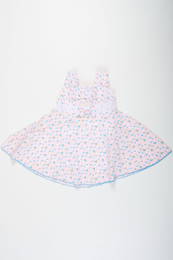 The Nesavu Baby Cotton Frocks Girls Casual Flower Dress in Soft Cotton with Delicate Allover Floral Print and Lace Waist Detailing Nesavu 14 (6M) / Pink BFJ752B-14 Cotton Casual Flower Dress Girls Soft Fabric Allover Floral Print Design | The Nesavu
