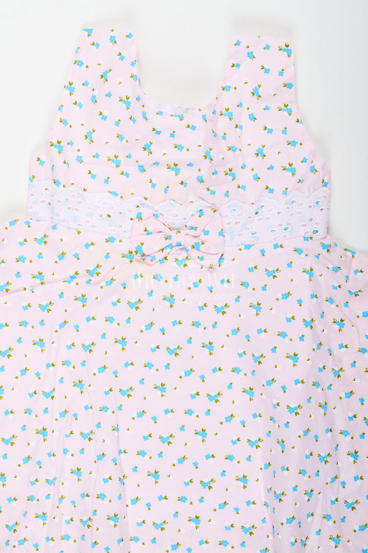 The Nesavu Baby Cotton Frocks Girls Casual Flower Dress in Soft Cotton with Delicate Allover Floral Print and Lace Waist Detailing Nesavu Cotton Casual Flower Dress Girls Soft Fabric Allover Floral Print Design | The Nesavu