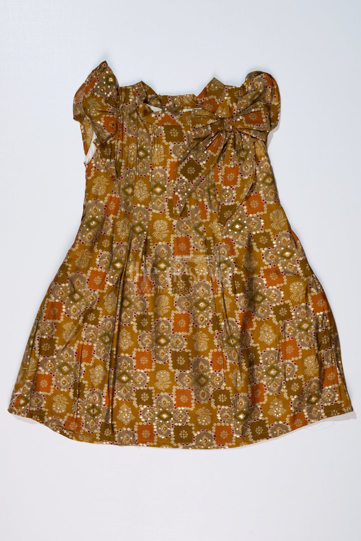 The Nesavu Girls Cotton Frock Girls Casual Frock in Muslin Silk with Elegant Bow and Pleated Design Nesavu 16 (1Y) / Green GFC1603A-16 Girls Casual Frock Muslin Silk Elegant Bow Pleated Design | The Nesavu