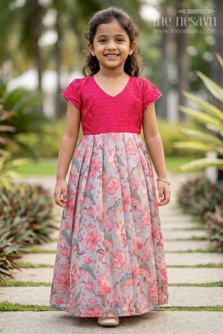 The Nesavu Girls Casual Gown Girls Casual Party Dress for Festive Outings and Celebrations Nesavu 14 (6M) / Pink / Chanderi GA399A-14 Nesavu Girls Casual Party Dress For Festive Outings And Family Celebrations With Floral Print