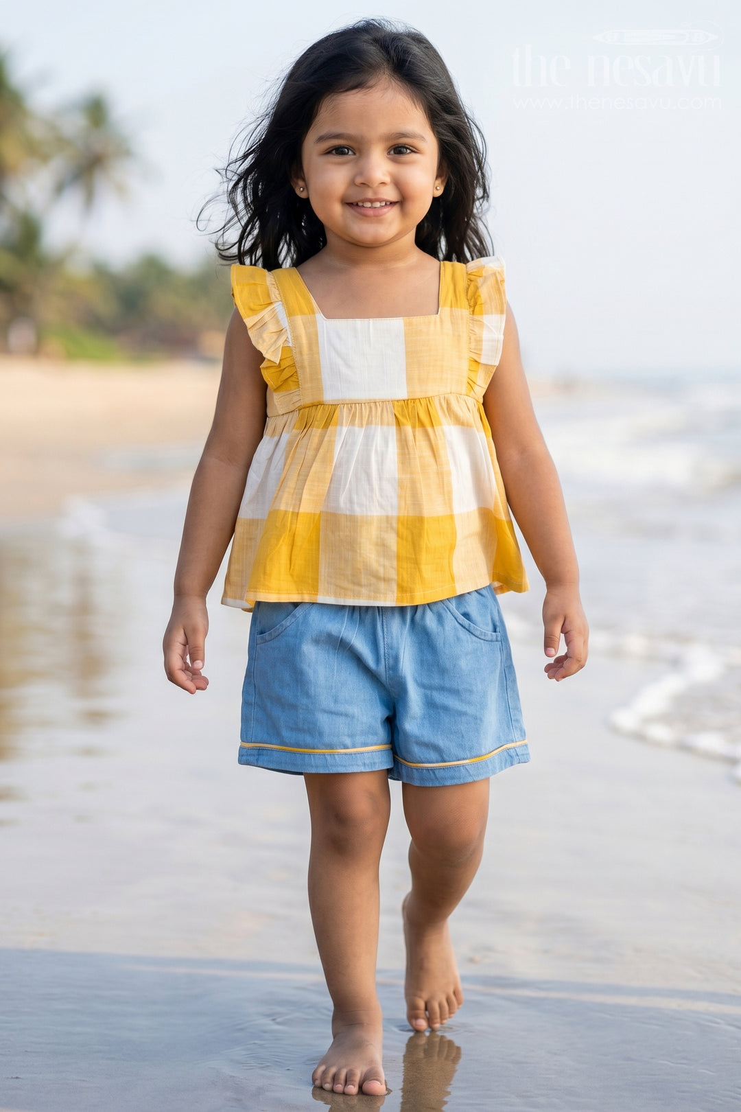 The Nesavu Girls Casual Set Girls Casual Set for Daily Wear and Playtime Nesavu 16 (1Y) / Yellow / Cotton GCS058A-16 Nesavu Girls Cotton Casual Set For Daily Wear Sleeveless Comfortable Outfit For Kids