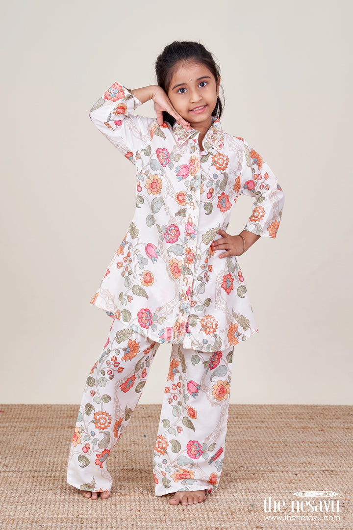The Nesavu Girls Casual Set Girls Casual Set for Family Outings and Festive Gatherings Nesavu 24 (5Y) / Cream GPS672A-24 Nesavu girls casual set viscose silk digital print festive outings family wear