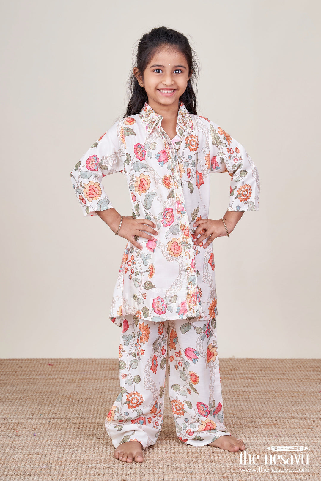 The Nesavu Girls Casual Set Girls Casual Set for Family Outings and Festive Gatherings Nesavu Nesavu girls casual set viscose silk digital print festive outings family wear