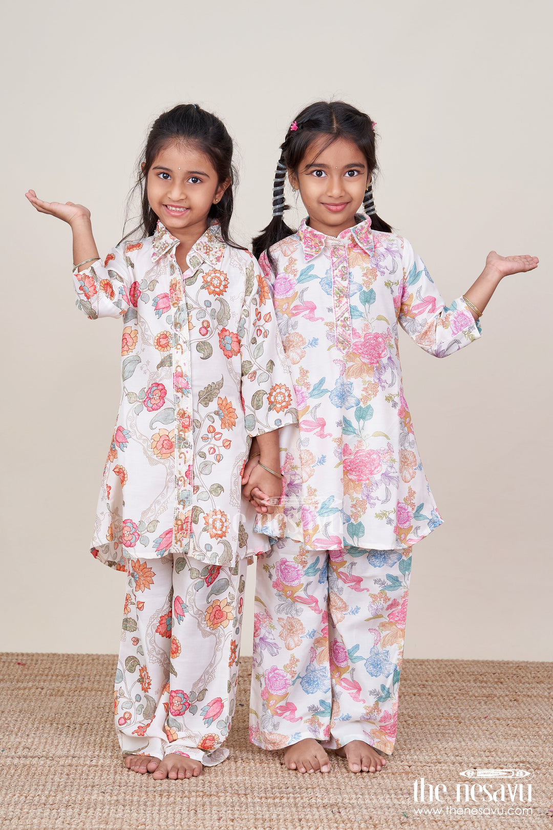 The Nesavu Girls Casual Set Girls Casual Set for Family Outings and Festive Gatherings Nesavu Nesavu girls casual set viscose silk digital print festive outings family wear