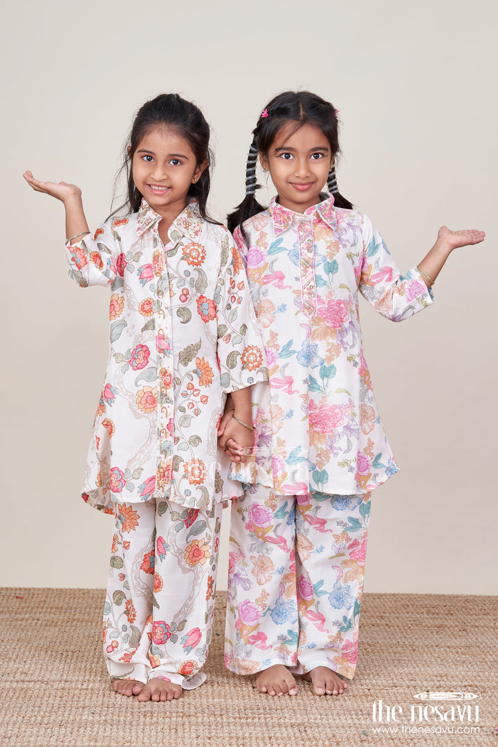 The Nesavu Girls Casual Set Girls Casual Set for Family Outings and Festive Gatherings Nesavu Nesavu girls casual set viscose silk digital print festive outings family wear