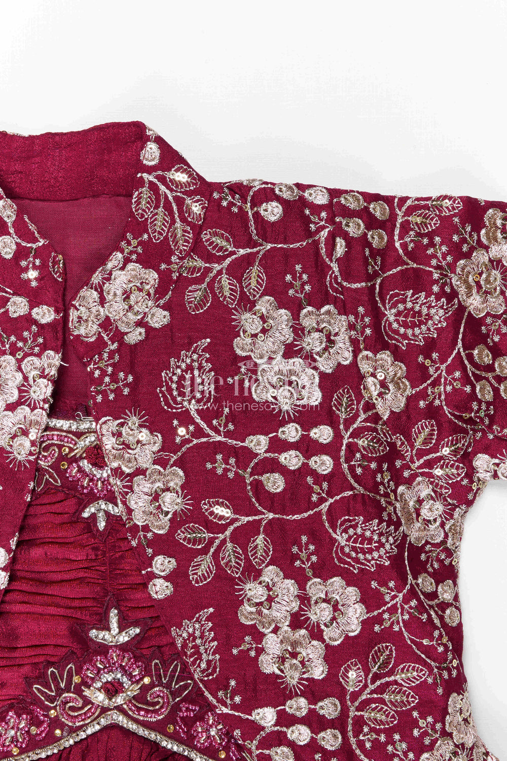 The Nesavu Girls Casual Gown Girls Celebration Gown for Parties and Festive Occasions Nesavu Nesavu girls georgette celebration gown with designer embroidered jacket for parties