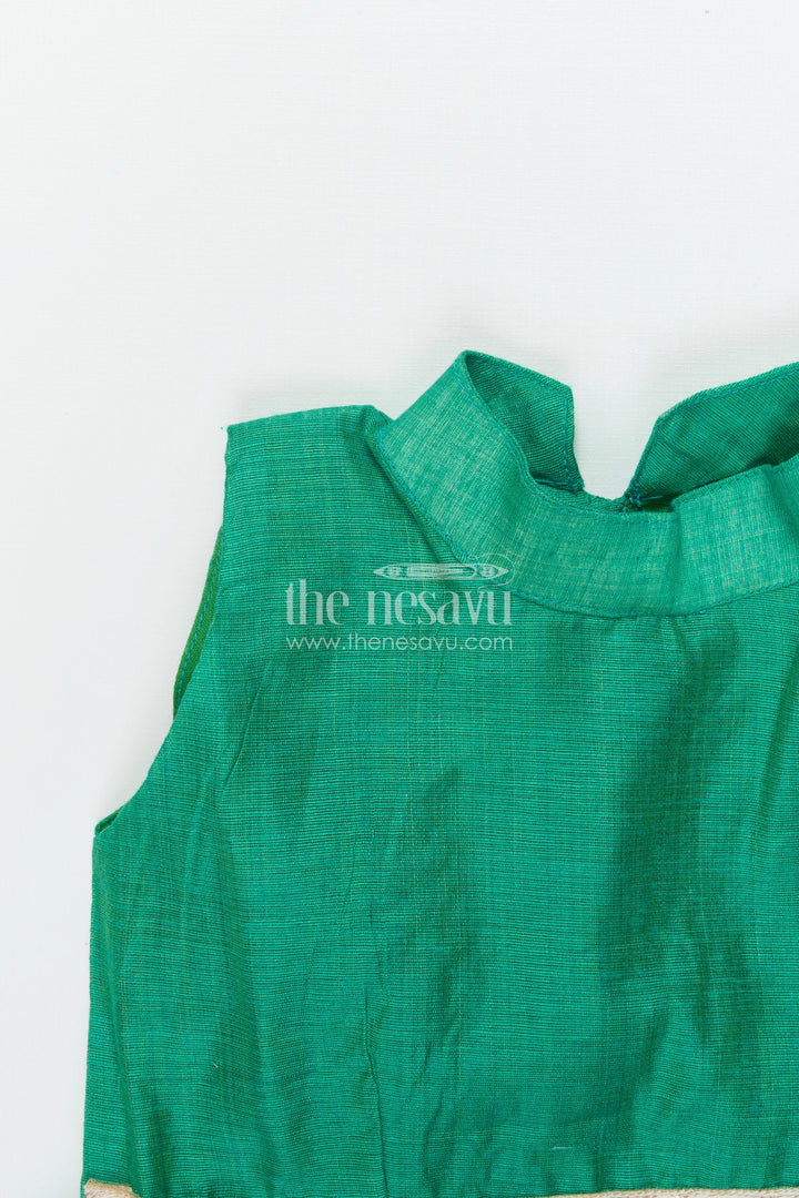 The Nesavu Girls Chanderi Frock Girls Chanderi Cotton Frock for Festive Wear and Special Occasions Nesavu Nesavu girls green chanderi frock festive occasions cultural events family gatherings