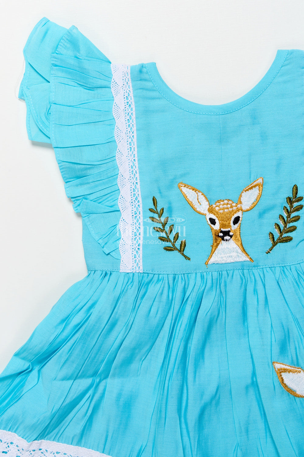The Nesavu Girls Chanderi Frock Girls Chanderi Cotton Frock with Deer Embroidery for Birthday Parties Nesavu Nesavu Chanderi cotton frock girls deer embroidery  perfect nature-themed birthdays