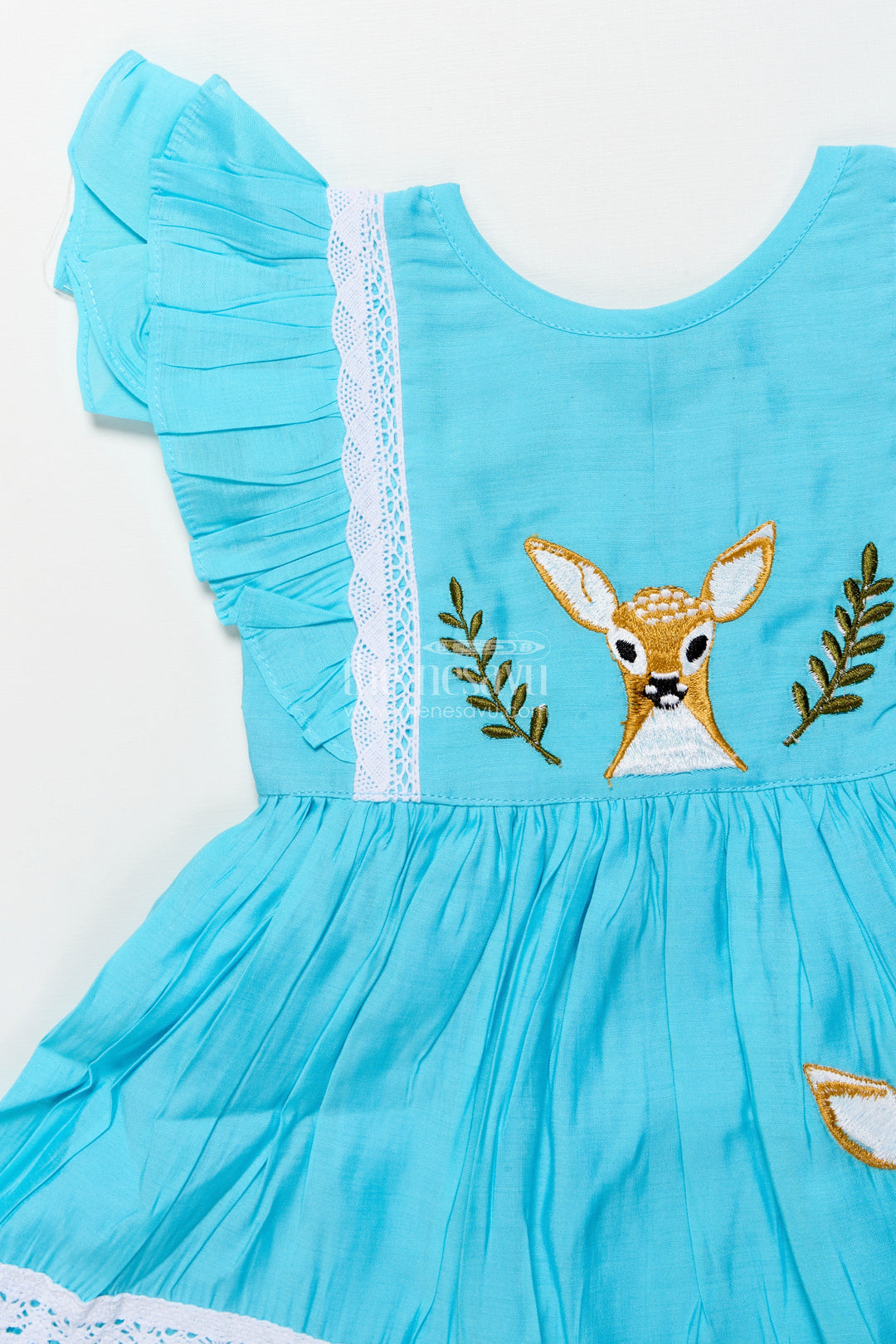 The Nesavu Girls Chanderi Frock Girls Chanderi Cotton Frock with Deer Embroidery for Birthday Parties Nesavu Nesavu Chanderi cotton frock girls deer embroidery  perfect nature-themed birthdays