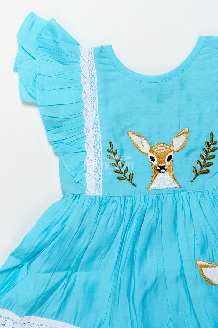 The Nesavu Girls Chanderi Frock Girls Chanderi Cotton Frock with Deer Embroidery for Birthday Parties Nesavu Nesavu Chanderi cotton frock girls deer embroidery  perfect nature-themed birthdays