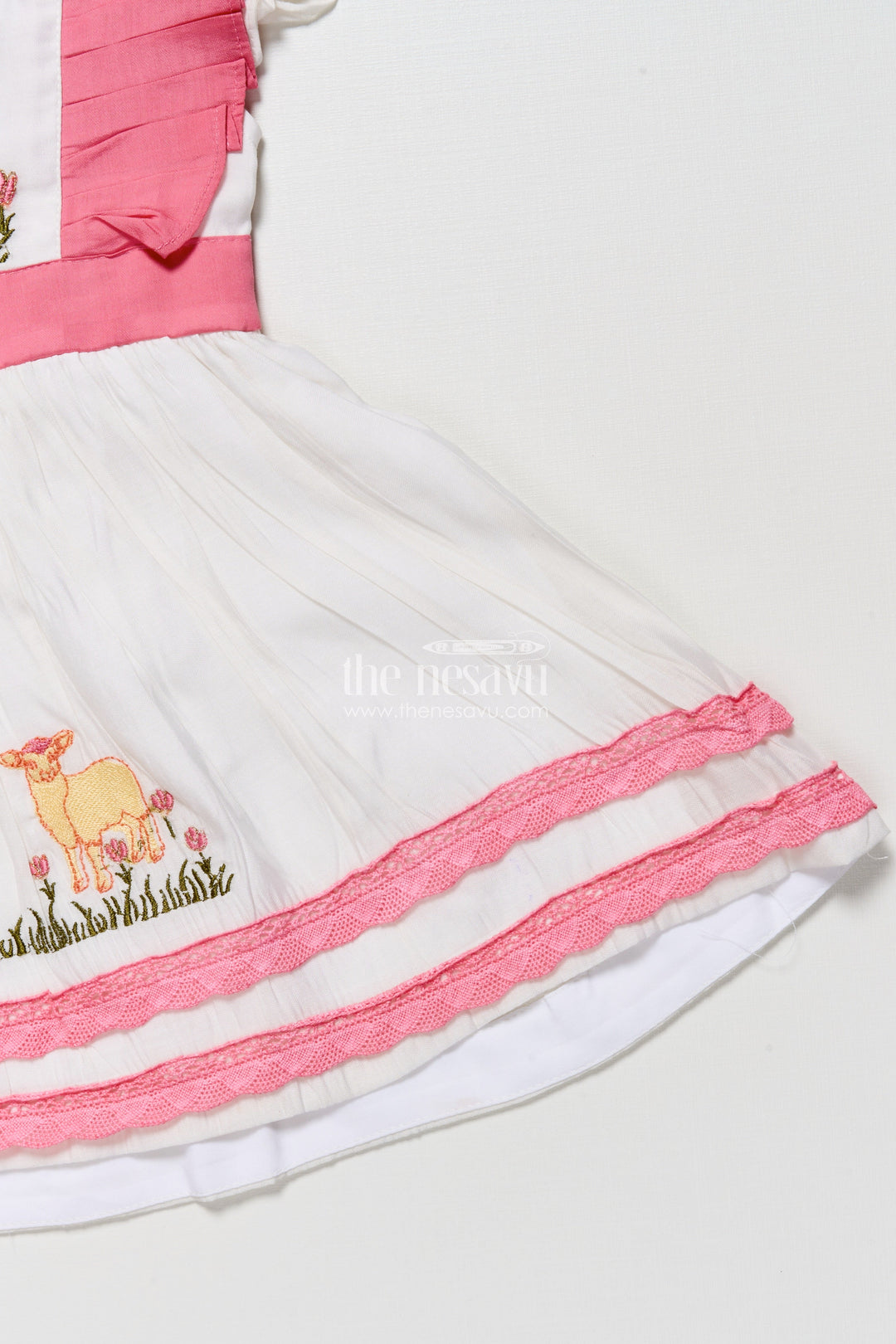 The Nesavu Girls Chanderi Frock Girls Chanderi Cotton Frock with Lamb Embroidery for Birthday Events Nesavu Nesavu girls Chanderi cotton frock lamb embroidery  perfect birthdays parties