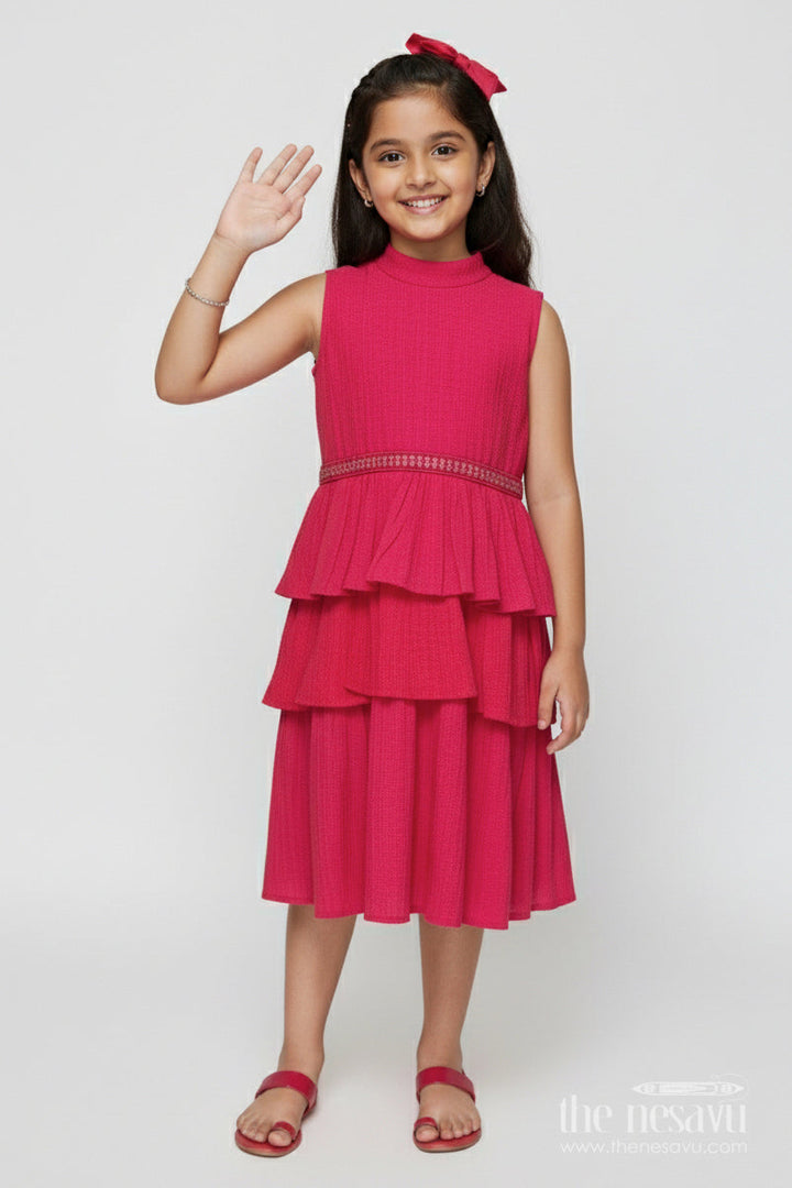 The Nesavu Girls Chanderi Frock Girls Chanderi Frock for Birthdays and Ethnic Celebrations Nesavu 18 (2Y) / Pink GFC2011B-18 Nesavu girls pink chanderi frock birthday celebrations traditional functions