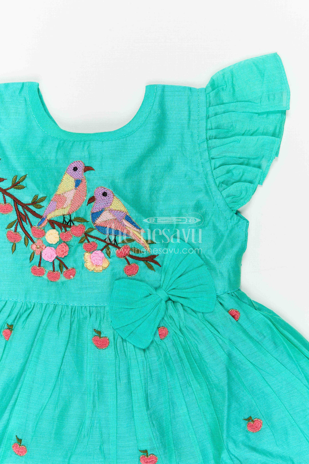 The Nesavu Girls Chanderi Frock Girls Chanderi Frock for Birthdays and Festive Celebrations Nesavu Nesavu Girls Chanderi Cotton Frock With Thread Embroidery For Birthdays And Festive Occasions