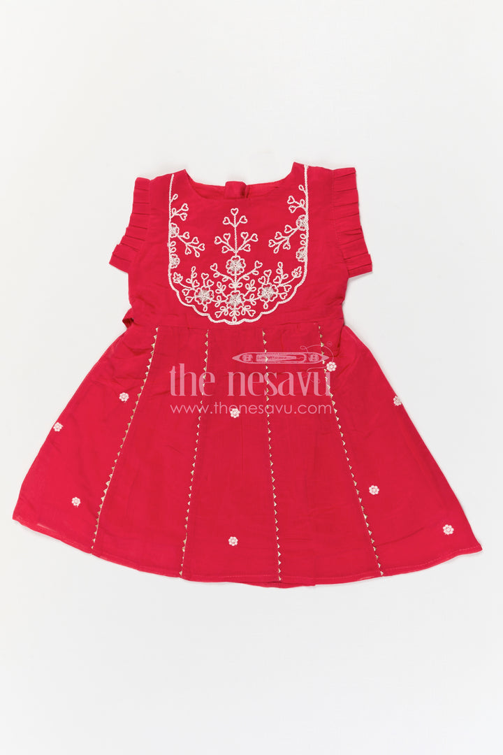 The Nesavu Girls Chanderi Frock Girls Chanderi Frock for Festive Celebrations and Wedding Occasions Nesavu Nesavu Girls Chanderi Cotton Embroidered Frock For Weddings Festive Celebrations And Events