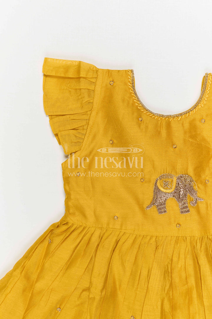 The Nesavu Girls Chanderi Frock Girls Chanderi Frock for Festive Occasions and Functions Nesavu Nesavu Girls Chanderi Frock With Embroidery For Festive Occasions Sleeveless Ethnic Wear