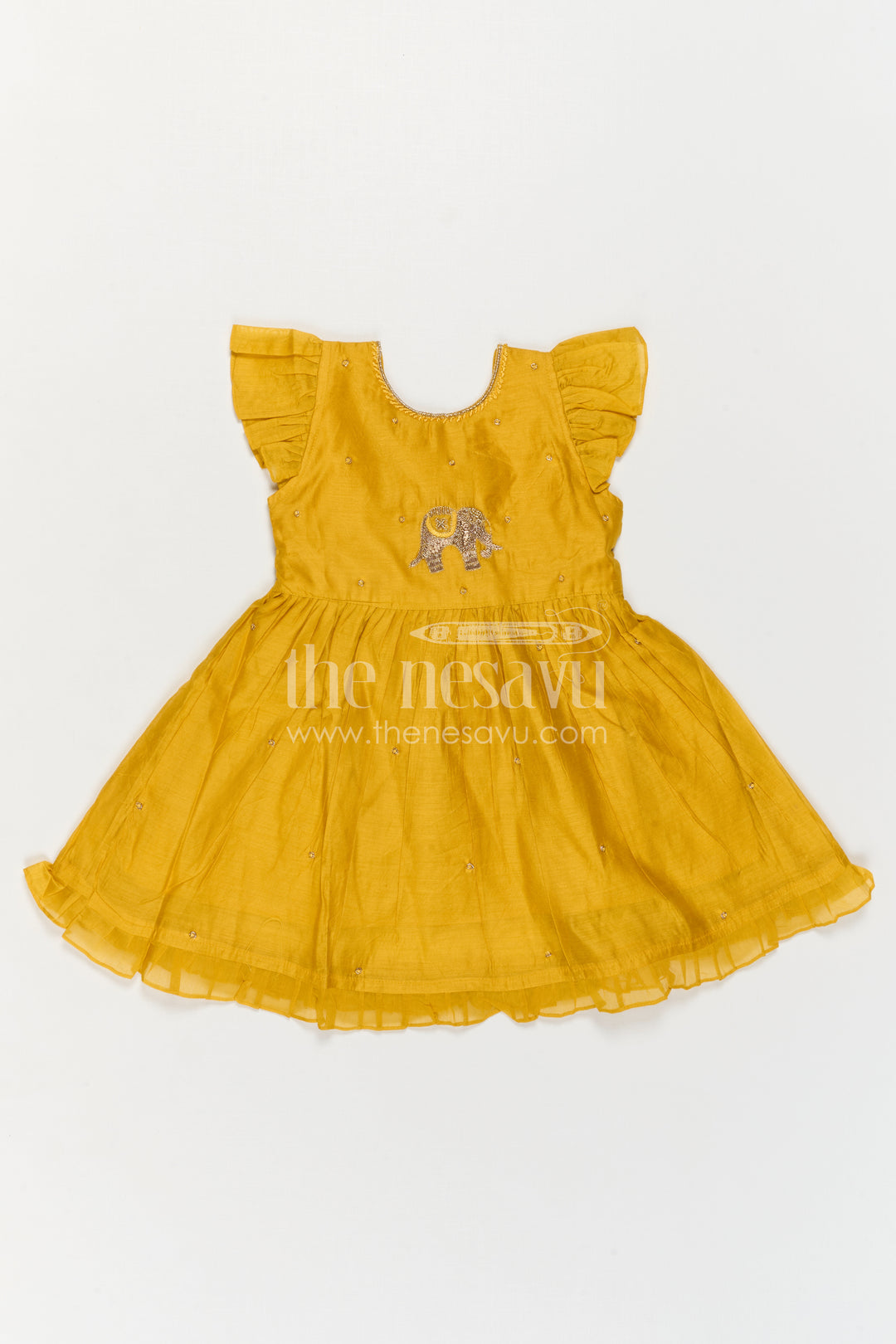 The Nesavu Girls Chanderi Frock Girls Chanderi Frock for Festive Occasions and Functions Nesavu Nesavu Girls Chanderi Frock With Embroidery For Festive Occasions Sleeveless Ethnic Wear