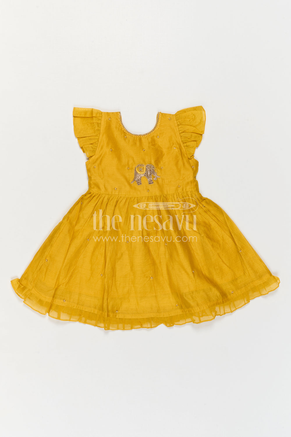 The Nesavu Girls Chanderi Frock Girls Chanderi Frock for Festive Occasions and Functions Nesavu Nesavu Girls Chanderi Frock With Embroidery For Festive Occasions Sleeveless Ethnic Wear