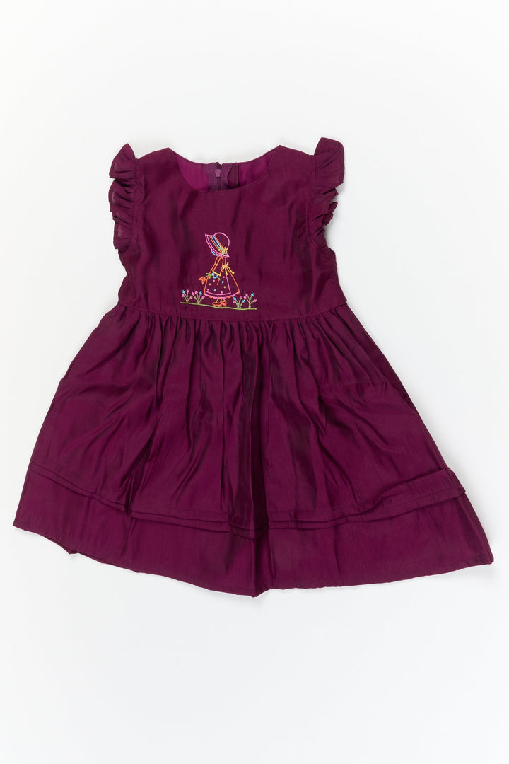 The Nesavu Girls Chanderi Frock Girls Chanderi Frock with Embroidery for Weddings and Festive Occasions Nesavu 20 (3Y) / Purple / Chanderi GFC2108A-20 Nesavu girls Chanderi cotton frock with thread embroidery for weddings and ethnic celebrations