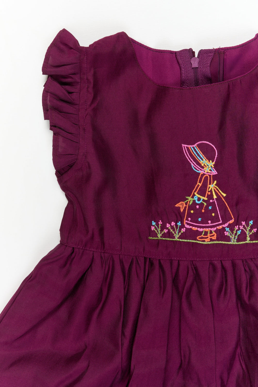 The Nesavu Girls Chanderi Frock Girls Chanderi Frock with Embroidery for Weddings and Festive Occasions Nesavu Nesavu girls Chanderi cotton frock with thread embroidery for weddings and ethnic celebrations