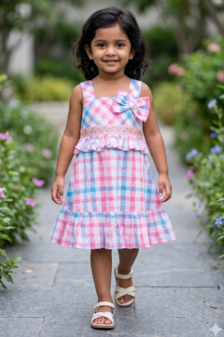 The Nesavu Girls Cotton Frock Girls Checked Frock for Vacations and Casual Celebrations Nesavu 14 (6M) / Multicolor / Cotton GFC2258A-14 Nesavu Girls Checked Cotton Frock For Vacations And Playful Family Outings