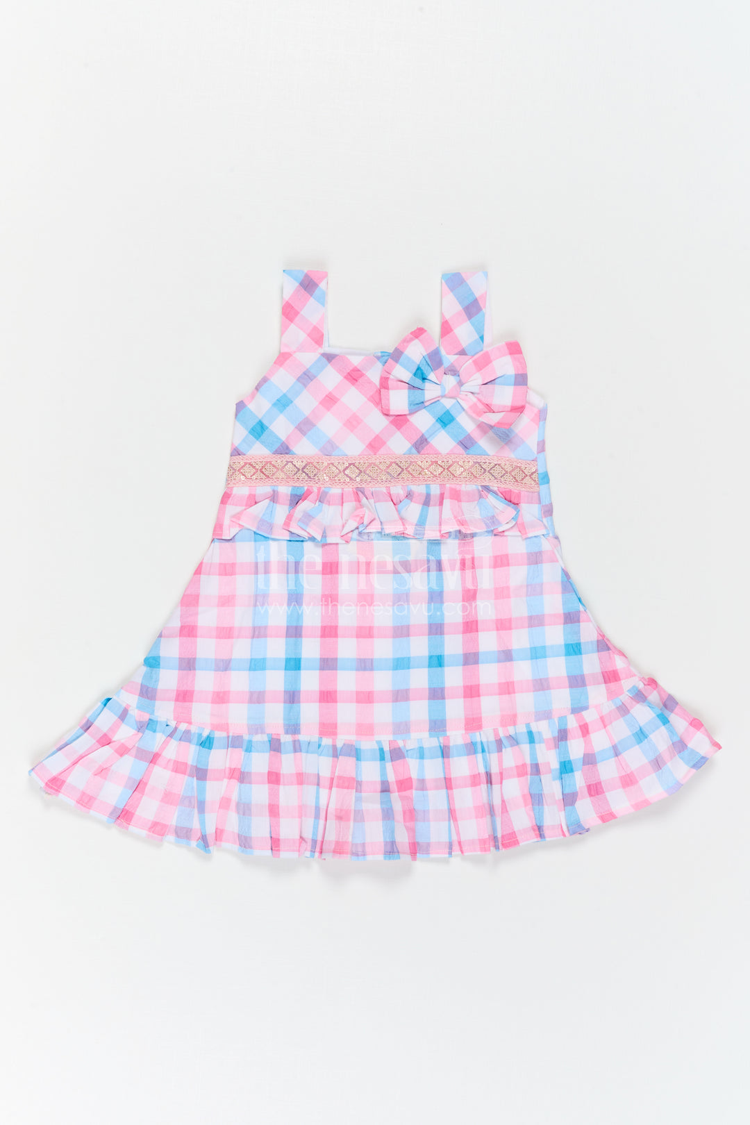 The Nesavu Girls Cotton Frock Girls Checked Frock for Vacations and Casual Celebrations Nesavu Nesavu Girls Checked Cotton Frock For Vacations And Playful Family Outings