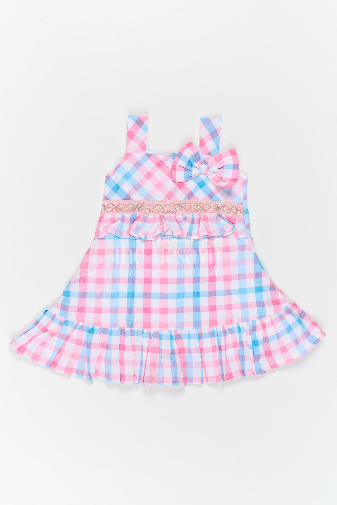 The Nesavu Girls Cotton Frock Girls Checked Frock for Vacations and Casual Celebrations Nesavu Nesavu Girls Checked Cotton Frock For Vacations And Playful Family Outings