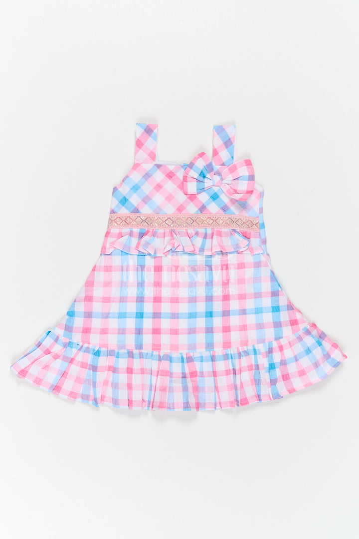 The Nesavu Girls Cotton Frock Girls Checked Frock for Vacations and Casual Celebrations Nesavu Nesavu Girls Checked Cotton Frock For Vacations And Playful Family Outings
