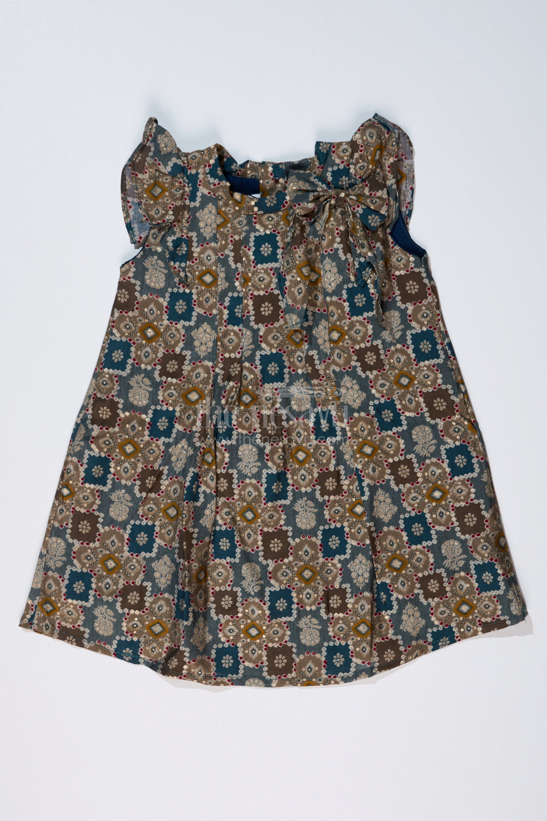 The Nesavu Girls Cotton Frock Girls Chhote Bacchon Ka Frock in Muslin Silk with Pretty Bow and Pleated Flair Nesavu 16 (1Y) / Blue GFC1603B-16 Girls Chhote Bacchon Ka Frock Muslin Silk Pretty Bow Pleats | The Nesavu