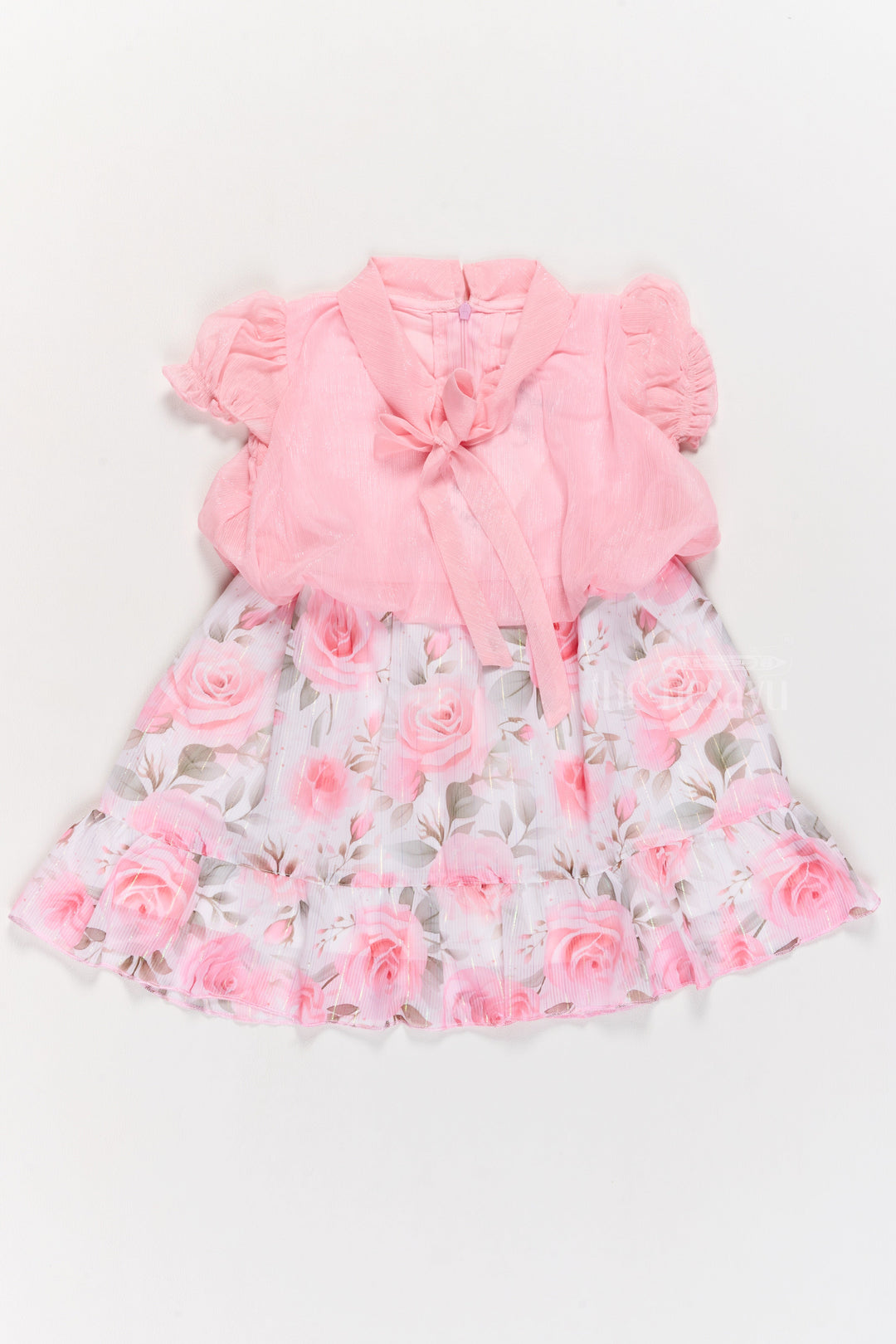 The Nesavu Girls Cotton Frock Girls Chiffon Cute Baby Clothes with Floral Print Skirt and Puff Sleeve Top Nesavu 20 (3Y) / Pink GFC1559A-20 Girls Cute Baby Clothes Chiffon Dress Floral Print Skirt Puff Sleeve Top | The Nesavu
