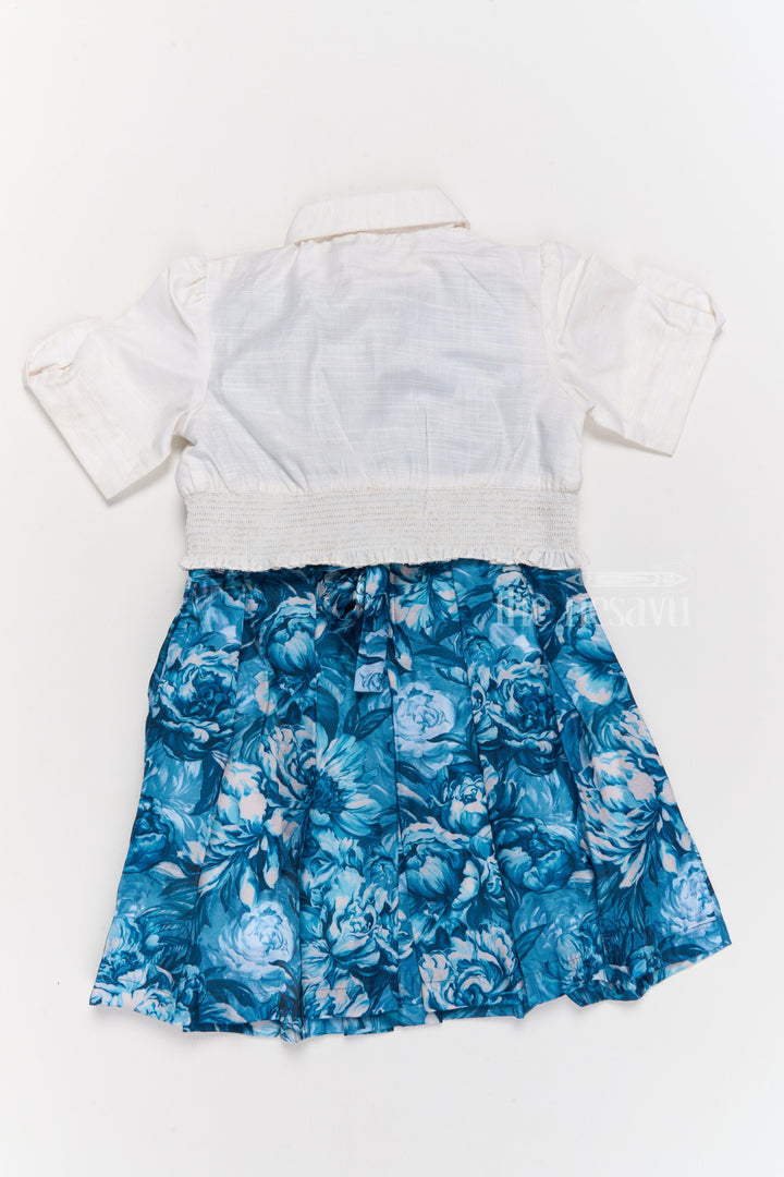 The Nesavu Girls Cotton Frock Girls Chiffon Easter Dress with Blue Floral Satin Skirt and Cropped Shrug Nesavu Girls Chiffon Easter Dress Blue Floral Satin Skirt Cropped Shrug | The Nesavu
