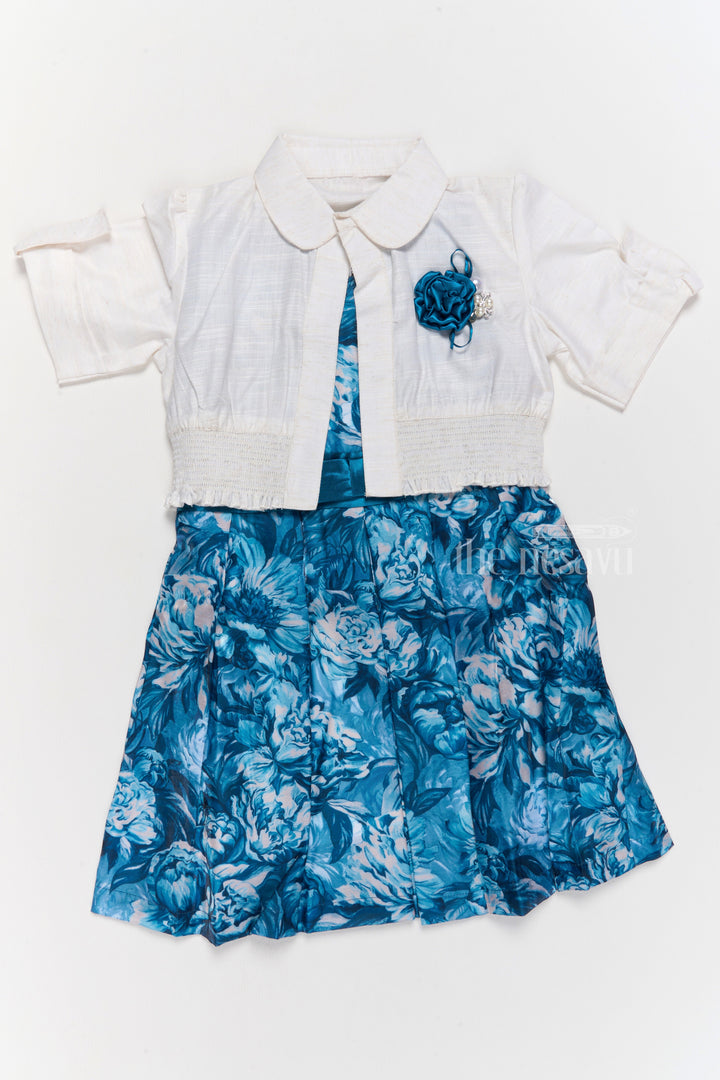 The Nesavu Girls Cotton Frock Girls Chiffon Easter Dress with Blue Floral Satin Skirt and Cropped Shrug Nesavu Girls Chiffon Easter Dress Blue Floral Satin Skirt Cropped Shrug | The Nesavu