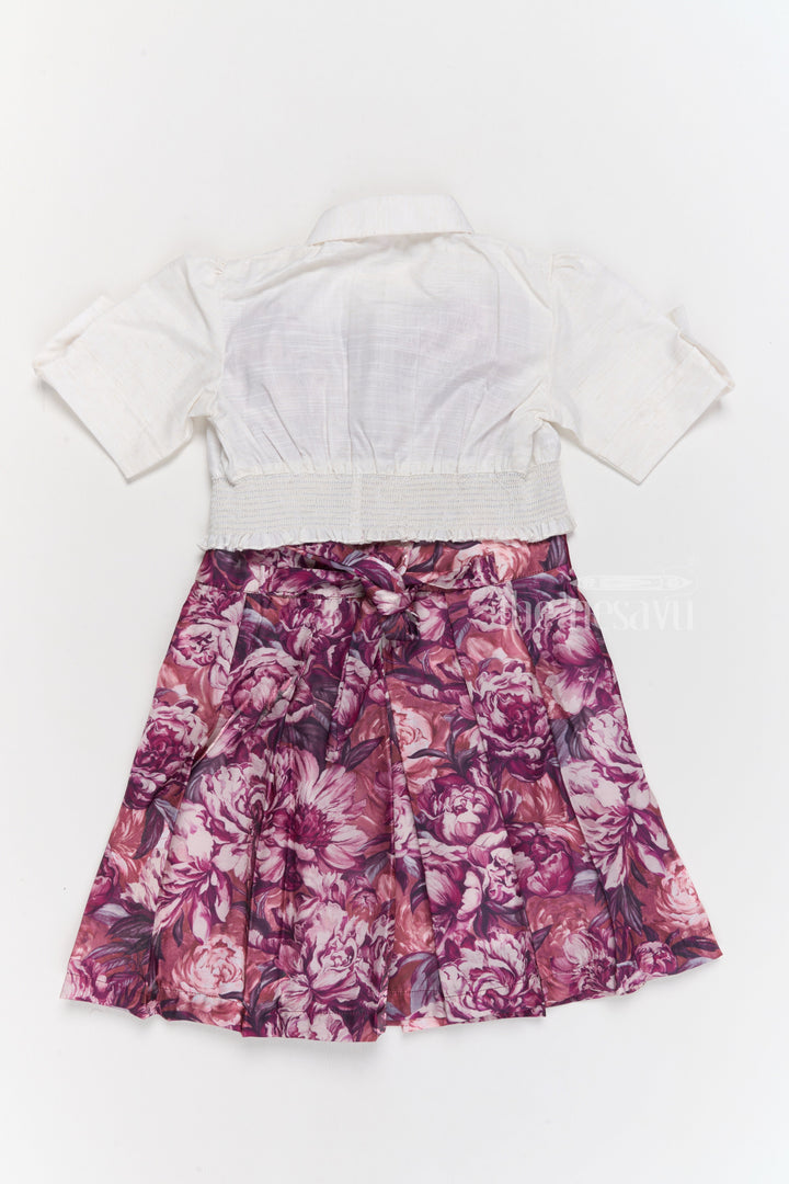 The Nesavu Girls Cotton Frock Girls Chiffon Evening Dress with Floral Satin Skirt and Cropped Shrug Nesavu Girls Chiffon Evening Dress Satin Floral Skirt Cropped Shrug | The Nesavu