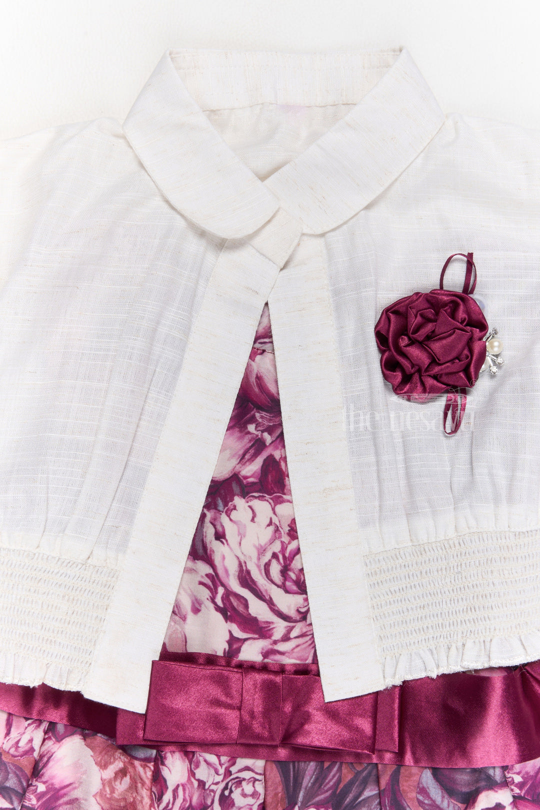 The Nesavu Girls Cotton Frock Girls Chiffon Evening Dress with Floral Satin Skirt and Cropped Shrug Nesavu Girls Chiffon Evening Dress Satin Floral Skirt Cropped Shrug | The Nesavu