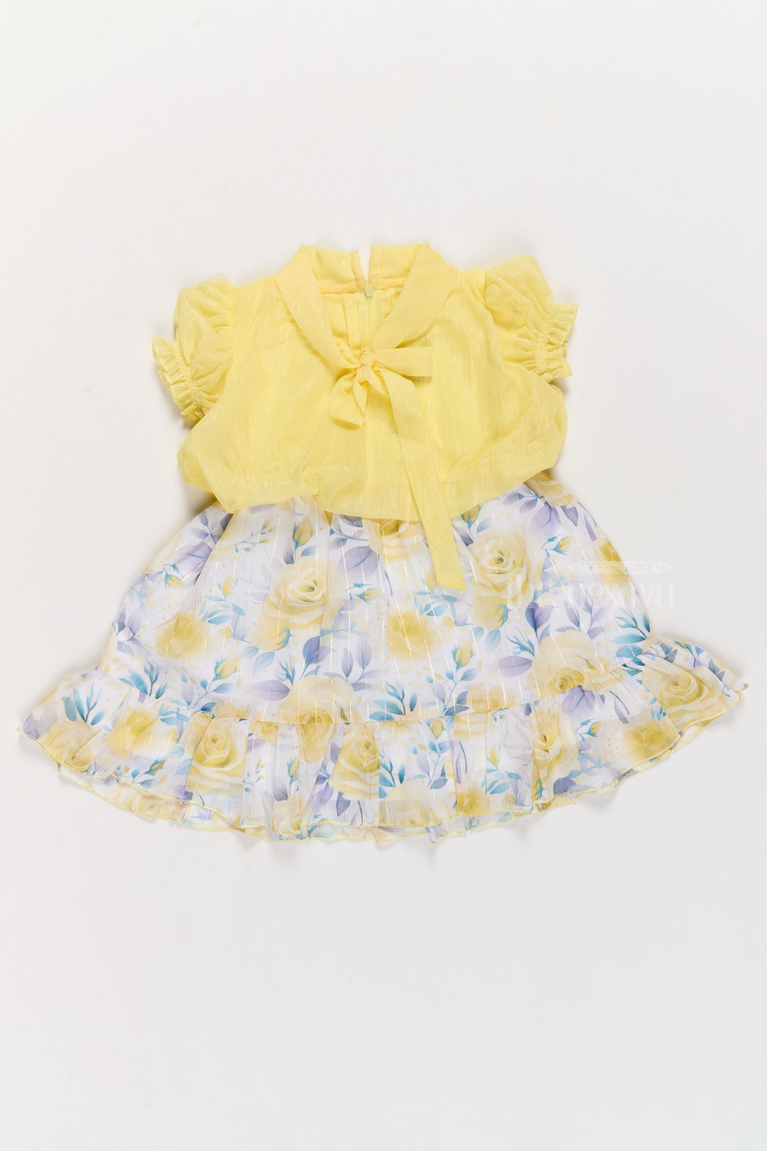 The Nesavu Girls Cotton Frock Girls Chiffon Gown with Floral Print and Elegant Puff Sleeve Top Nesavu 20 (3Y) / Yellow GFC1559B-20 Girls Chiffon Gown Floral Print Puff Sleeve Top Parties | The Nesavu
