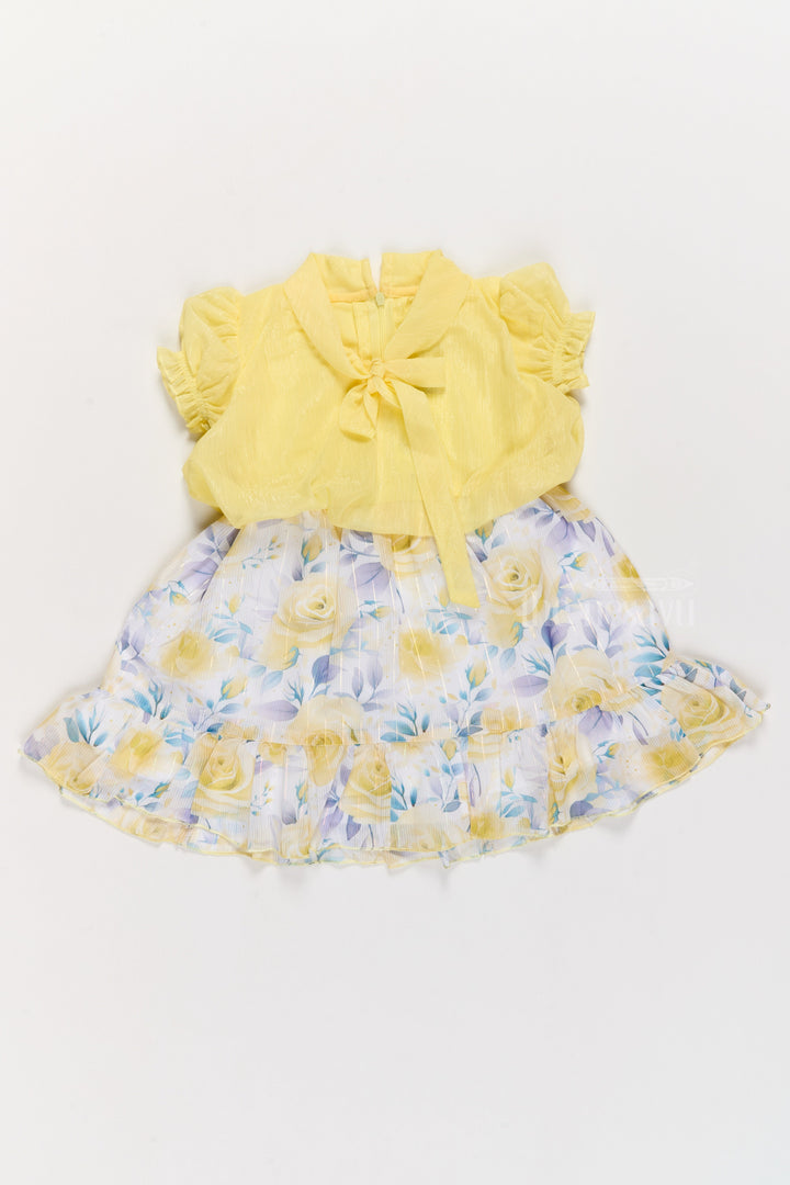 The Nesavu Girls Cotton Frock Girls Chiffon Gown with Floral Print and Elegant Puff Sleeve Top Nesavu 20 (3Y) / Yellow GFC1559B-20 Girls Chiffon Gown Floral Print Puff Sleeve Top Parties | The Nesavu