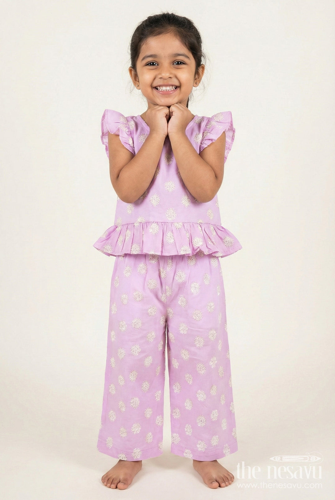 The Nesavu Girls Co-Ord Sets Girls Chikankari Plazo Set for Festive Events and Ethnic Day At School Nesavu 16 (1Y) / Purple GPS794B-16 Nesavu girls cotton chikankari plazo set  perfect ethnic school days festive wear