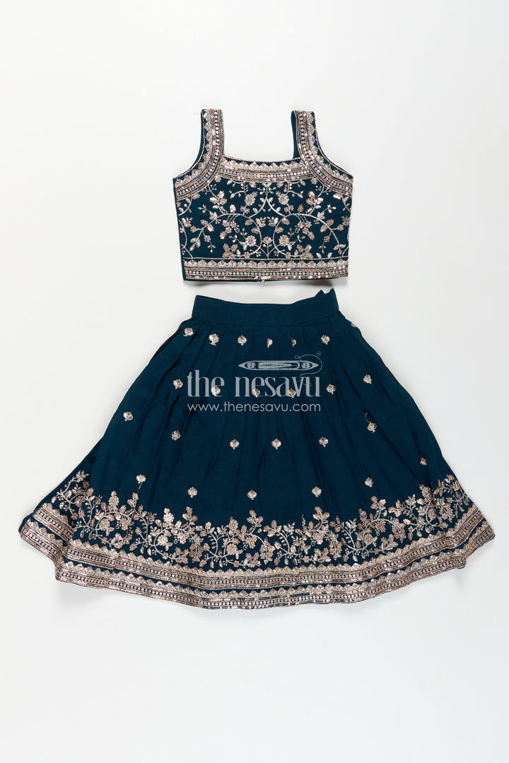 The Nesavu Girls Lehenga Choli Girls Chinon Silk Dresses for Wedding Function in Deep Green with Embroidered Blouse and Flared Lehenga Nesavu 16 (1Y) / Green GL639B-16 Girls Dresses Wedding Function Green Chinon Silk Lehenga Choli Heavy Embroidery | The Nesavu