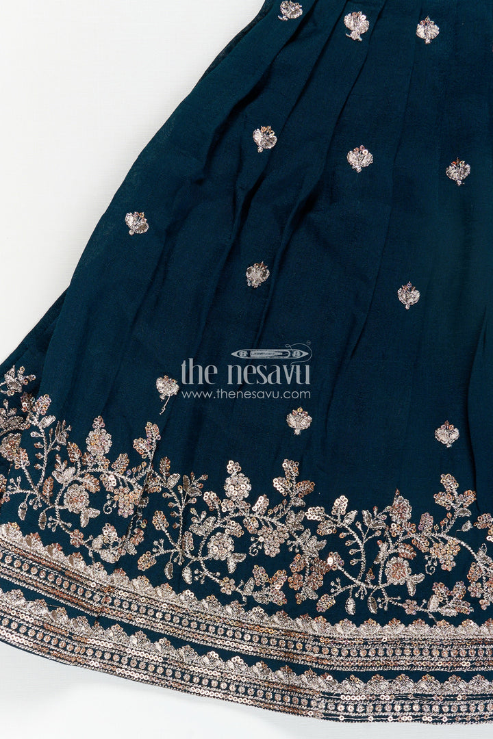 The Nesavu Girls Lehenga Choli Girls Chinon Silk Dresses for Wedding Function in Deep Green with Embroidered Blouse and Flared Lehenga Nesavu Girls Dresses Wedding Function Green Chinon Silk Lehenga Choli Heavy Embroidery | The Nesavu