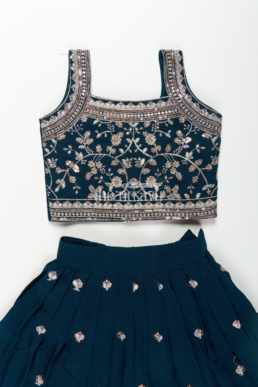 The Nesavu Girls Lehenga Choli Girls Chinon Silk Dresses for Wedding Function in Deep Green with Embroidered Blouse and Flared Lehenga Nesavu Girls Dresses Wedding Function Green Chinon Silk Lehenga Choli Heavy Embroidery | The Nesavu