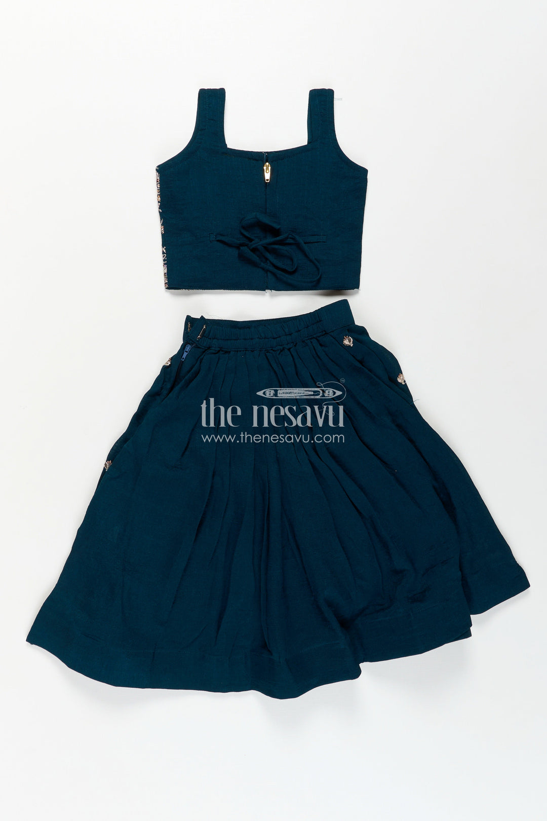 The Nesavu Girls Lehenga Choli Girls Chinon Silk Dresses for Wedding Function in Deep Green with Embroidered Blouse and Flared Lehenga Nesavu Girls Dresses Wedding Function Green Chinon Silk Lehenga Choli Heavy Embroidery | The Nesavu