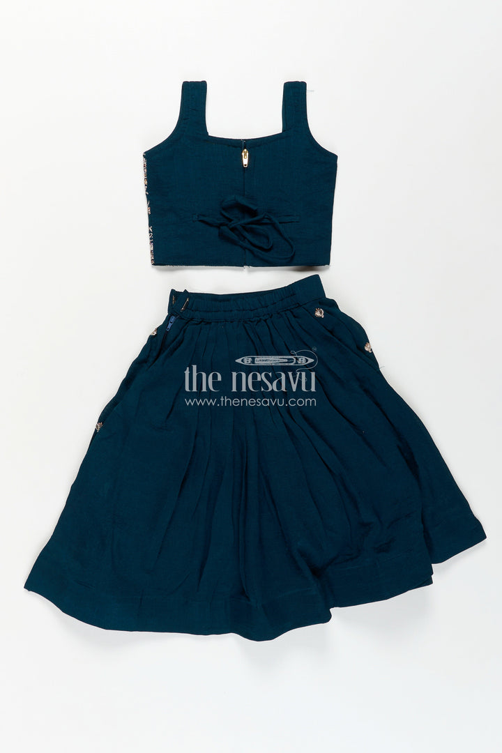 The Nesavu Girls Lehenga Choli Girls Chinon Silk Dresses for Wedding Function in Deep Green with Embroidered Blouse and Flared Lehenga Nesavu Girls Dresses Wedding Function Green Chinon Silk Lehenga Choli Heavy Embroidery | The Nesavu