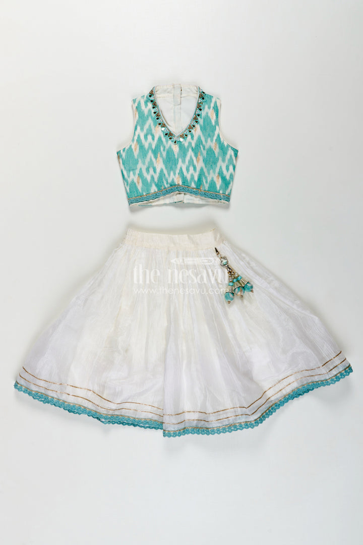 The Nesavu Girls Lehenga Choli Girls Chinon Silk Latest Collection Lehenga Choli in Aqua Blue with Mirror Embroidery and Dupatta Nesavu Latest Collection Girls Chinon Silk Lehenga Choli Aqua Blue Mirror Embroidery Dupatta | The Nesavu