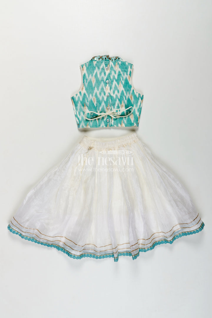 The Nesavu Girls Lehenga Choli Girls Chinon Silk Latest Collection Lehenga Choli in Aqua Blue with Mirror Embroidery and Dupatta Nesavu Latest Collection Girls Chinon Silk Lehenga Choli Aqua Blue Mirror Embroidery Dupatta | The Nesavu